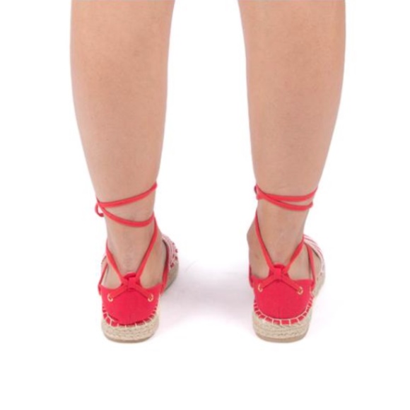 Lace Up Espadrilles - Red/Beige - Picture 7 of 8